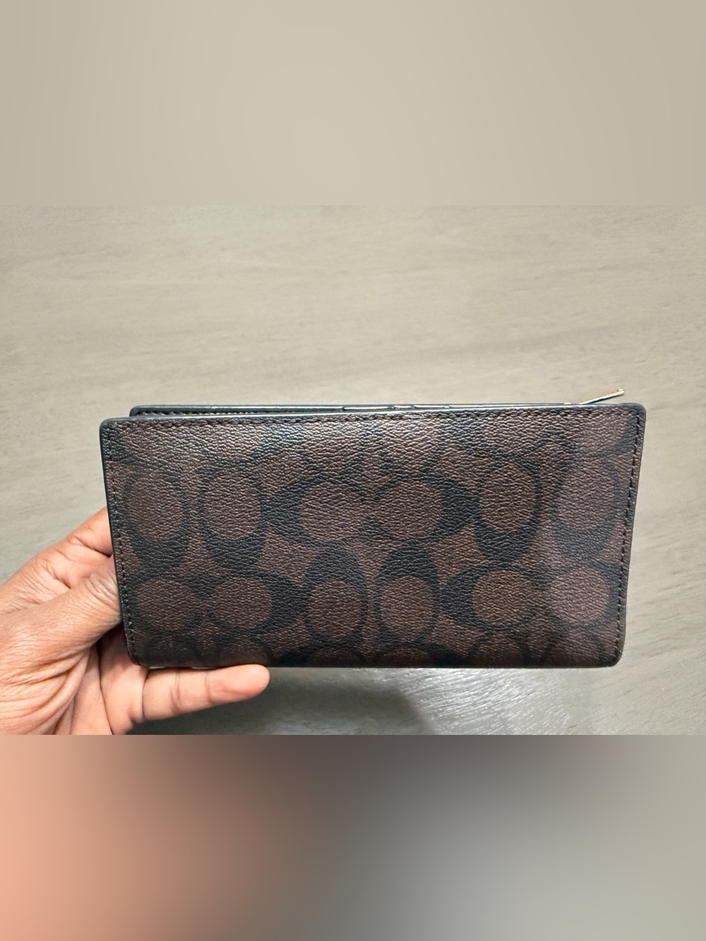 Coach Brown Signature Zip Wallet with Gold Logo - Picture 3 of 8